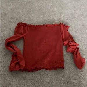 Off-The-Shoulder Long Sleeve Red Top